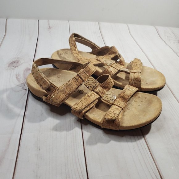 Vionic Sandals 9 Women 44 Amber Cork Beaded Arch Support Comfort Shoes Beige - Picture 1 of 9